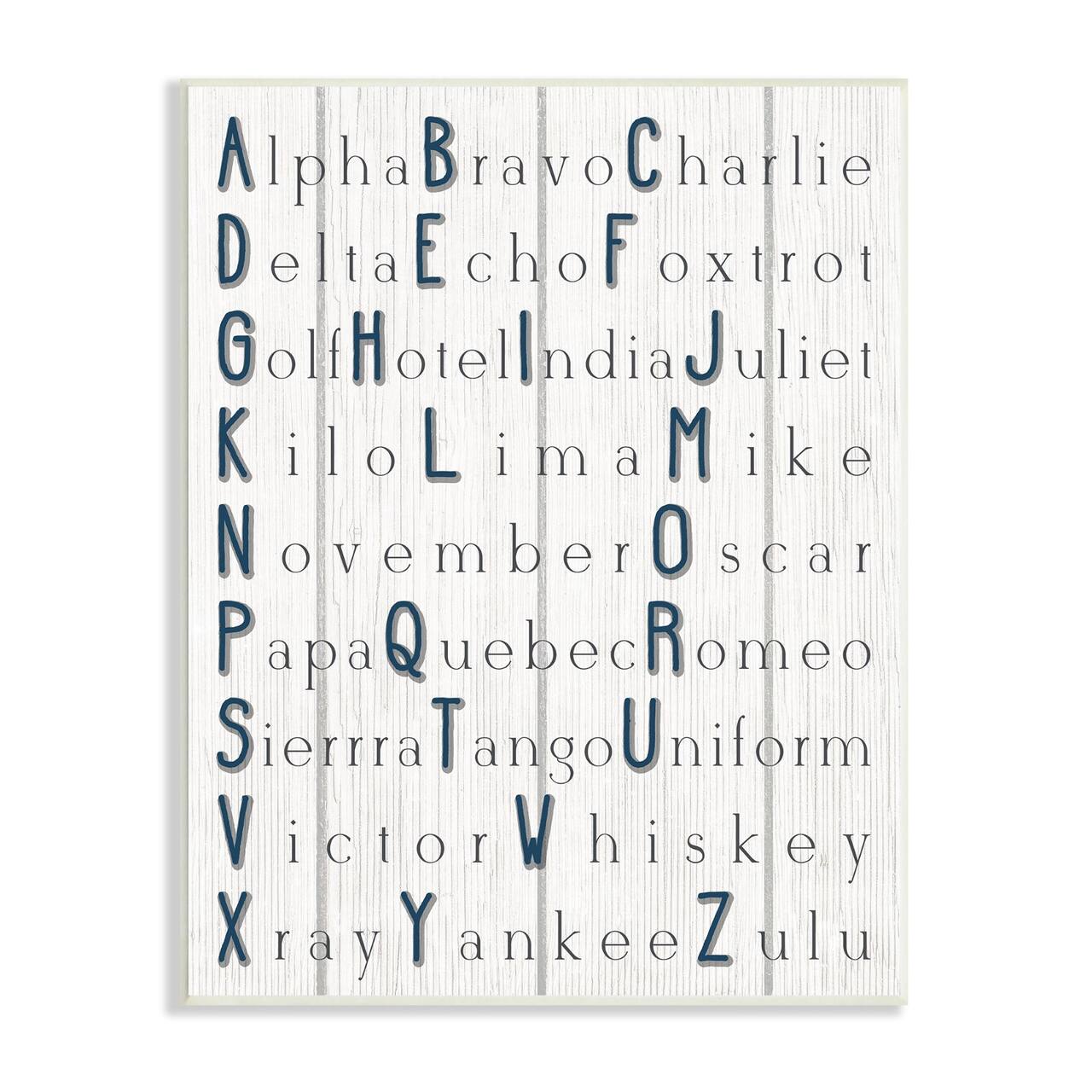 Stupell Industries Alpha Bravo Charlie Kids Alphabet Word Design Wood Wall Plaque